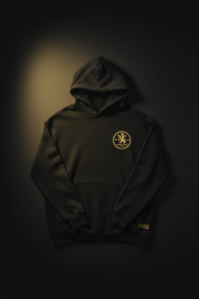 SANZAVEEDUQUER Limited Drop Hoodie - Ultra Exclusive Luxury Black Hoodie with Gold Embroidered Branding