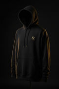 SANZAVEEDUQUER Signature Hoodie - Luxury Oversized Black Hoodie with Gold Embroidered Branding